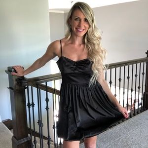 Black Dress with a Ruched Top